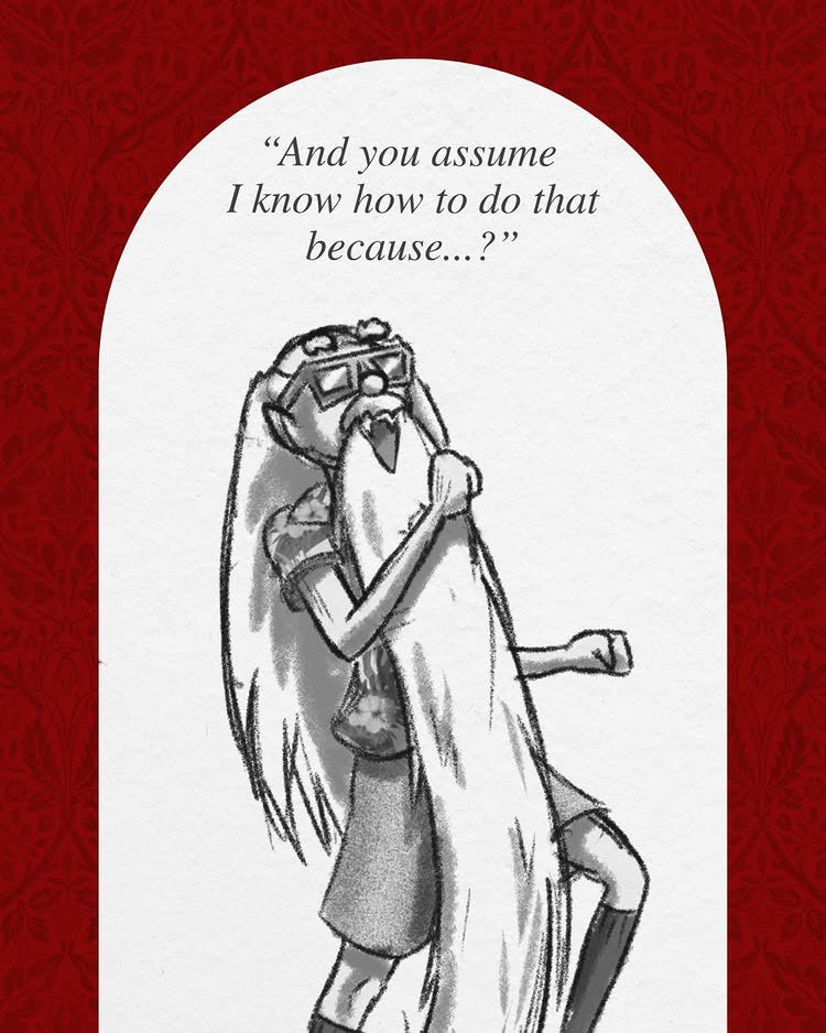 Animated character with long hair and beard, wearing 3D goggles against a red background with text that says "And you assume I know how to do that because...?"
Character from 'The Vampires of Yeeting Hill' by indie author Lisa Candel.