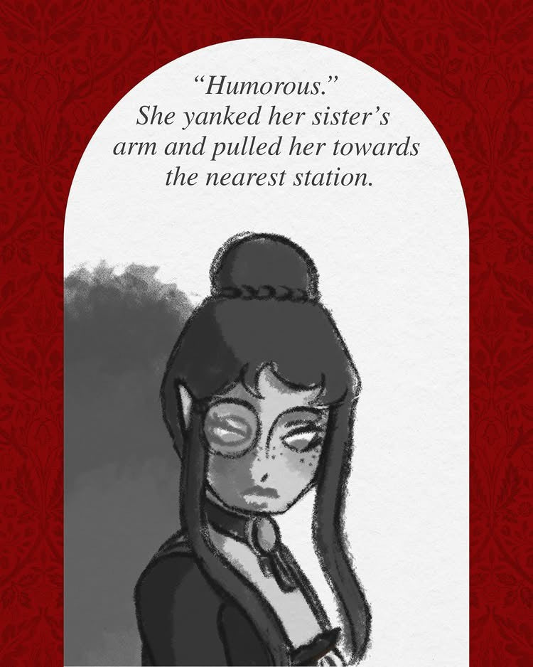 Cartoon character in Black and white with text on a red background
Character from 'The Vampires of Yeeting Hill' by indie author Lisa Candel.